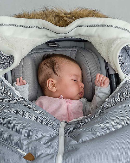 Juddlies Designs Infant Car Seat Cover, Herringbone Grigio Footmuffs