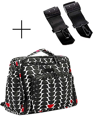 JuJuBe OUTLET JuJuBe Multi-Functional Convertible Diaper Backpack/Messenger Bag, Onyx Collection + stroller attachment - Black Widow - Showroom Sample Diaper Changing Bags & Accessories