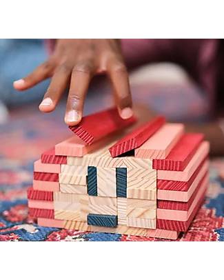 Kapla Set of 120 Planks - Natural, Dark Blue, Pink, Red - Wood - Funny and Educational! Wooden Blocks and Construction Sets