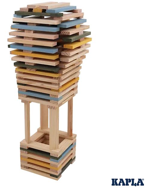 Kapla Set of 120 Planks - Natural, Sky, Yellow, Green - Wood - Funny and Educational! Wooden Blocks and Construction Sets