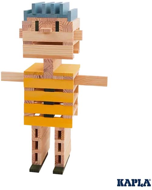 Kapla Set of 120 Planks - Natural, Sky, Yellow, Green - Wood - Funny and Educational! Wooden Blocks and Construction Sets