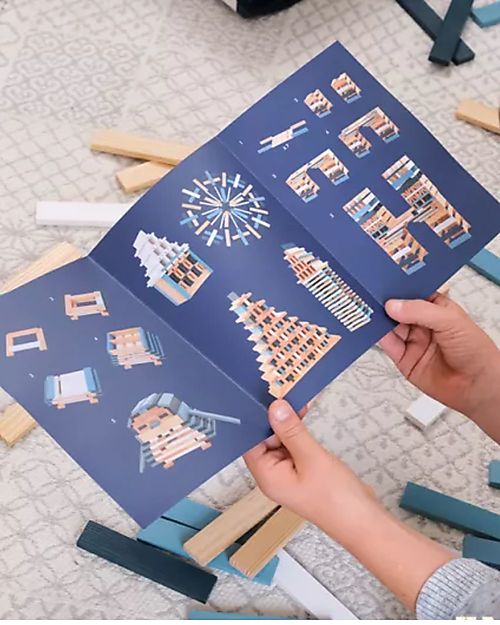 Kapla Set of 200 Planks - Natural, Blue, Sky, White - Wood - Funny and Educational! Wooden Blocks and Construction Sets