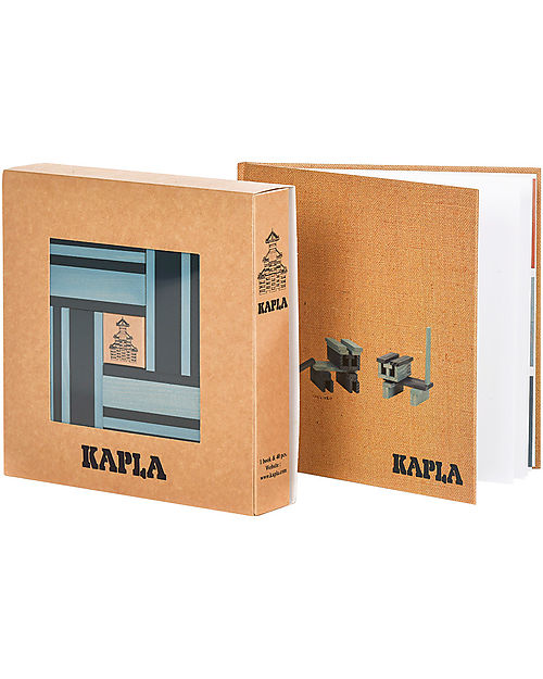 Kapla Set of 40 Planks With Art Book - Dark and Light Blue -  Wood Wooden Blocks and Construction Sets