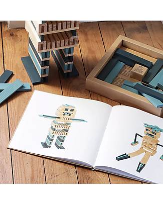 Kapla Set of 40 Planks With Art Book - Dark and Light Blue - Wood Wooden Blocks and Construction Sets