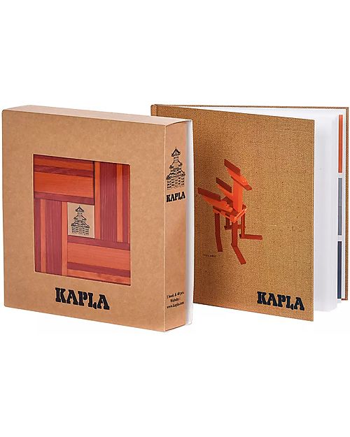 Kapla Set of 40 Planks With Art Book - Red and Orange -  Wood Wooden Blocks and Construction Sets
