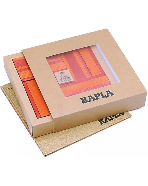 Kapla Set of 40 Planks With Art Book - Red and Orange -  Wood Wooden Blocks and Construction Sets
