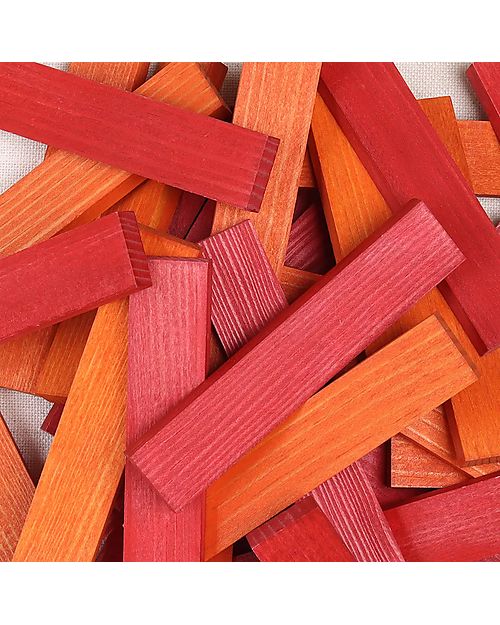Kapla Set of 40 Planks With Art Book - Red and Orange -  Wood Wooden Blocks and Construction Sets