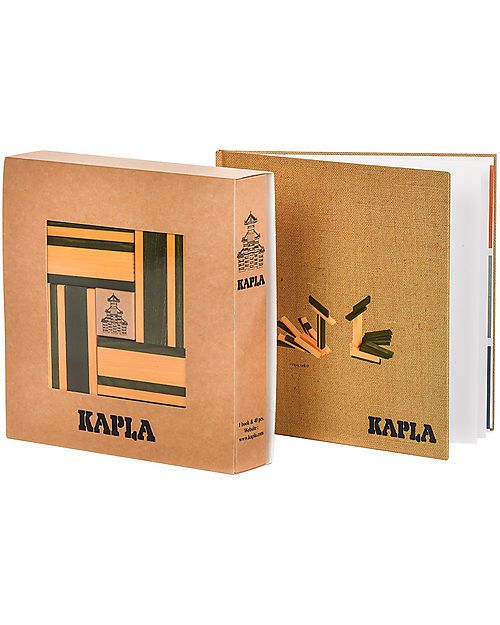 Kapla Set of 40 Planks With Art Book - Yellow and Green -  Wood Wooden Blocks and Construction Sets