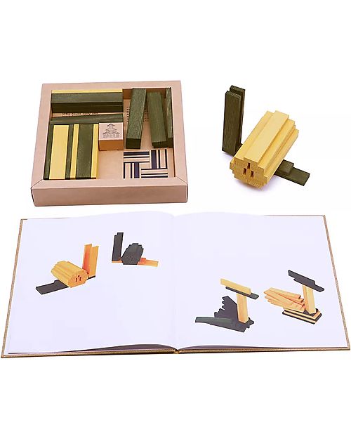 Kapla Set of 40 Planks With Art Book - Yellow and Green -  Wood Wooden Blocks and Construction Sets