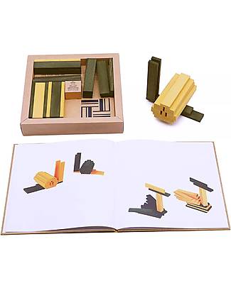 Kapla Set of 40 Planks With Art Book - Yellow and Green - Wood Wooden Blocks and Construction Sets