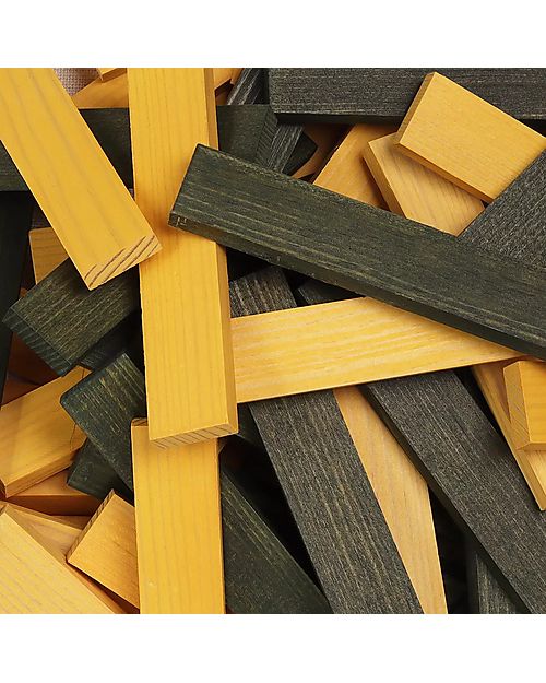 Kapla Set of 40 Planks With Art Book - Yellow and Green -  Wood Wooden Blocks and Construction Sets