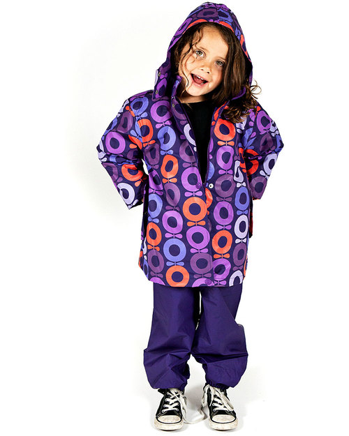 Katvig Two Piece Rain Set for Girls - Rain Jacket with detachable fleece lining - Purple Big Apple print PLUS Waterproof Trousers Purple - 100% Recycled Waterproof