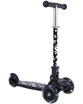 Kiddimoto Foldable Kids 3 Wheeled Scooter U-Zoom, Skulls and Cross Bones Balance Bikes