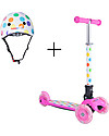 Kiddimoto Foldable Kids 3 Wheeled Scooter U-Zoom with Helmet, Pastel Dotty Scooters