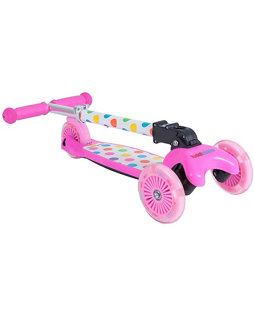 Kiddimoto Foldable Kids 3 Wheeled Scooter U-Zoom with Helmet, Pastel Dotty Scooters