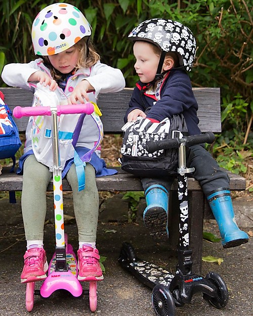 Kiddimoto Foldable Kids 3 Wheeled Scooter U-Zoom with Helmet, Pastel Dotty Scooters