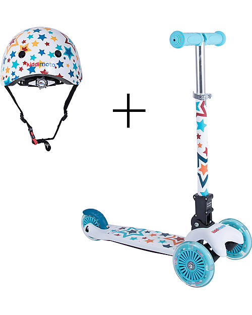 Kiddimoto Foldable Kids 3 Wheeled Scooter U-Zoom with Helmet, Stars Scooters