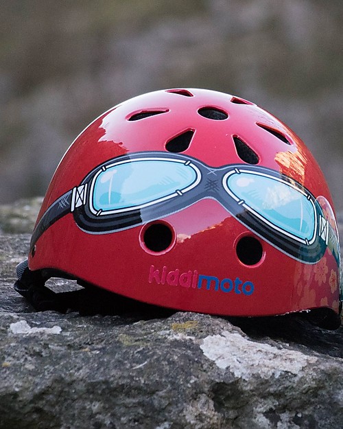 Kiddimoto Kids Bike Helmet with Goggles, Red Bicycle Helmets