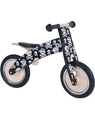 Kiddimoto OUTLET - Wooden Balance Bike Kurve, Skulls and Cross Bones - Showroom Sample Balance Bikes