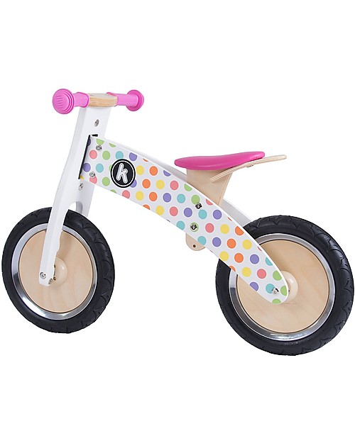 Kiddimoto Wooden Balance Bike Kurve, Pastel Dotty Balance Bikes
