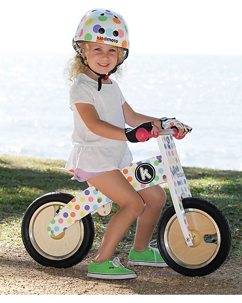 Kiddimoto Wooden Balance Bike Kurve Pastel Dotty unisex bambini