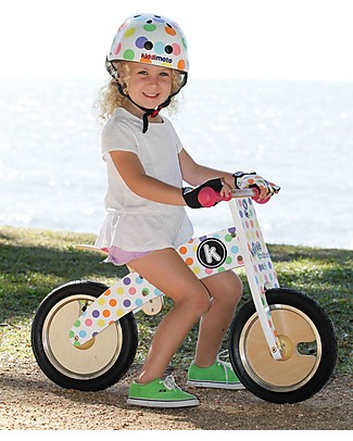 Kiddimoto Wooden Balance Bike Kurve, Pastel Dotty Balance Bikes