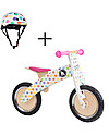 Kiddimoto Wooden Balance Bike Kurve with Helmet, Pastel Dots Balance Bikes