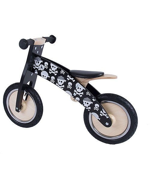 Kiddimoto Wooden Balance Bike Kurve with Helmet, Skulls Balance Bikes