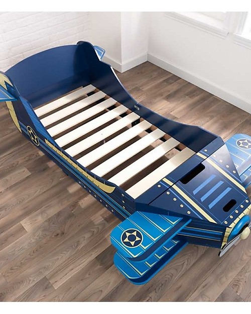 KidKraft Airplane Toddler Bed with Storage Space Wood boy