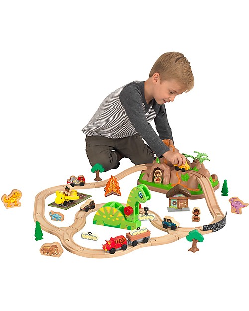 KidKraft Dinosaur Bucket Top Train Set with many Dinos Wood boy