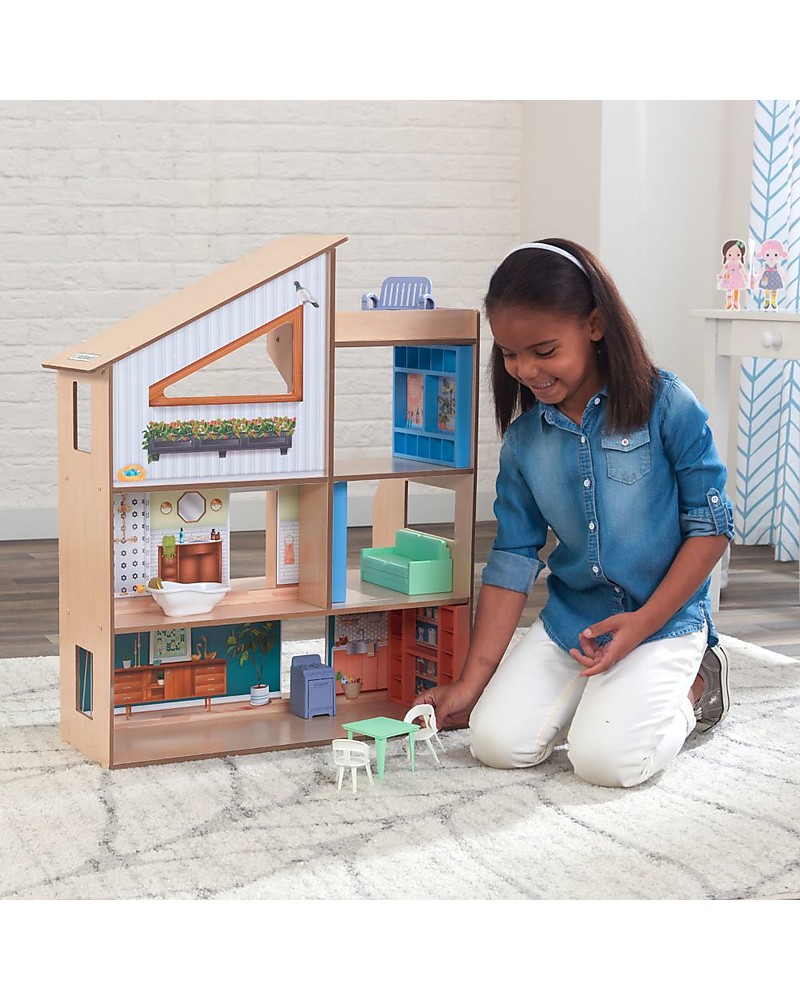 Kidkraft Hazel Wooden Dollhouse Girl, Large White Wooden Montessori Bookcase Dollhouse Toy Storage