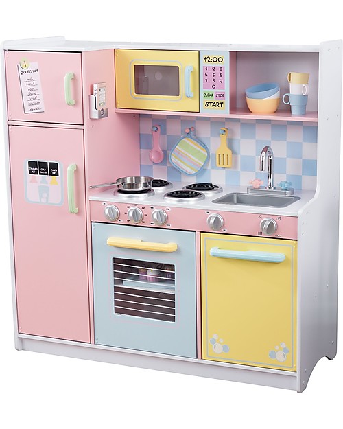 KidKraft Large Pastel Play Kitchen, Colorful and Big - Wood Toy Kitchens