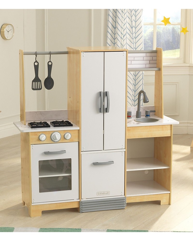 Natural-White KidKraft 53423 Modern-Day Wooden Pretend Play Toy Kitchen for Kids-EZ Kraft Assembly 53423-Modern-Day 