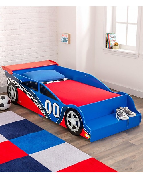 KidKraft Racecar Toddler Bed with Bench Wood boy
