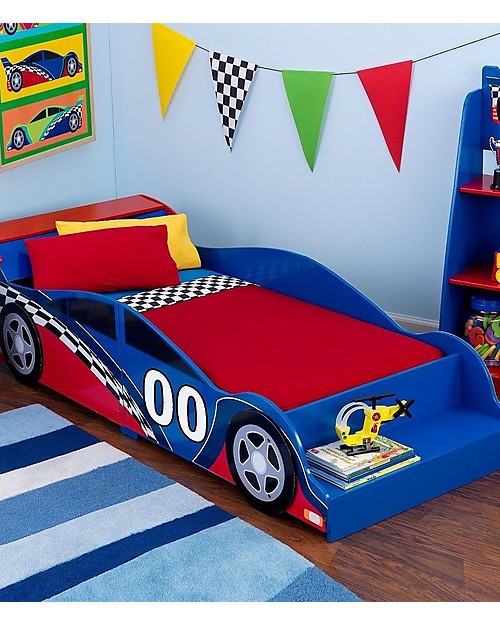KidKraft Racecar Toddler Bed with Bench - Wood Single Bed
