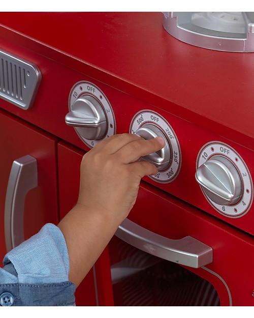 red retro wooden play kitchen