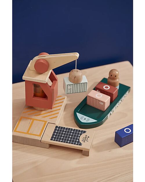 Kid's Concept Aiden Wooden Container Port - Multicolor - Certified FSC Wood Wooden Toy Cars, Trains & Trucks