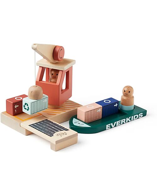 Kid's Concept Aiden Wooden Container Port - Multicolor - Certified FSC Wood Wooden Toy Cars, Trains & Trucks