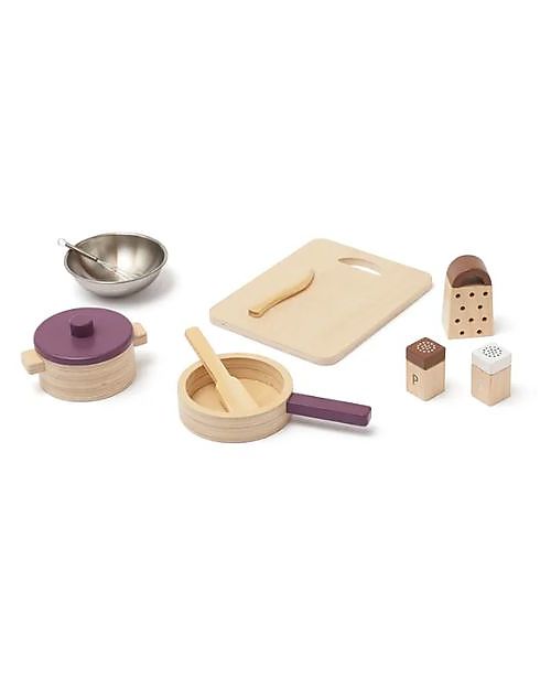 Kid's Concept Pots & Pans Play Set - Wood - 10 Pieces - Everyone at the table! Toy Kitchens