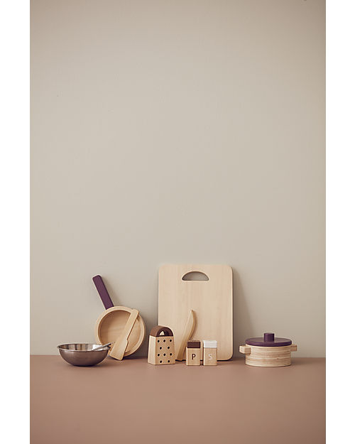 Kid's Concept Pots & Pans Play Set - Wood - 10 Pieces - Everyone at the table! Toy Kitchens
