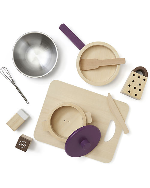 Kid's Concept Pots & Pans Play Set - Wood - 10 Pieces - Everyone at the table! Toy Kitchens