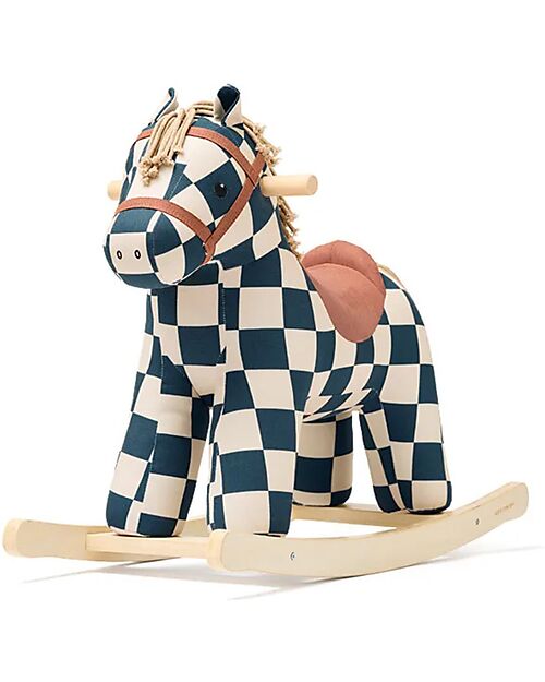 Kid's Concept Rocking Horse - Miro - Check Pattern - Petrol Blue and White - 18m+ Rides On
