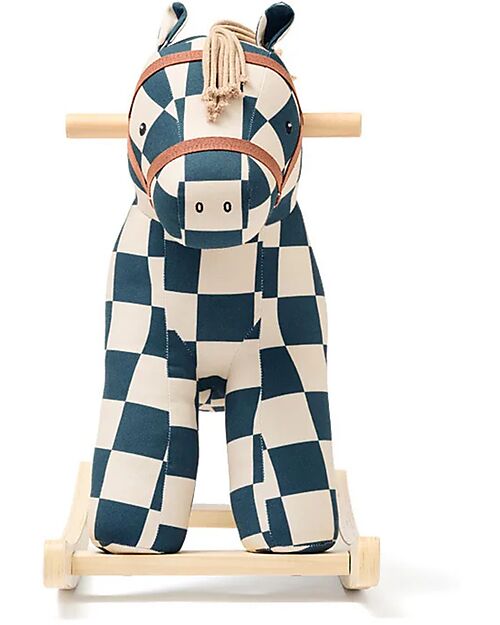 Kid's Concept Rocking Horse - Miro - Check Pattern - Petrol Blue and White - 18m+ Rides On