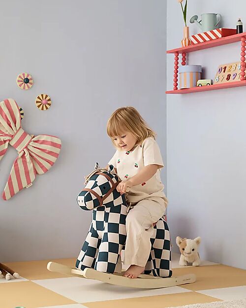 Kid's Concept Rocking Horse - Miro - Check Pattern - Petrol Blue and White - 18m+ Rides On