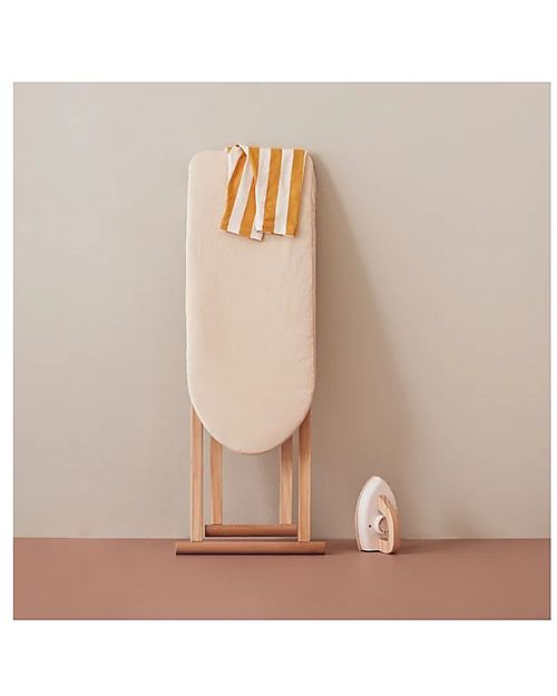 Kid's Concept Set with Iron and Ironing Board -Wood and Cotton - Adjustable height! Pretend Play