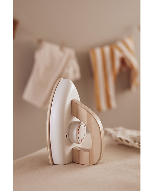 Kid's Concept Set with Iron and Ironing Board -Wood and Cotton - Adjustable height! Pretend Play