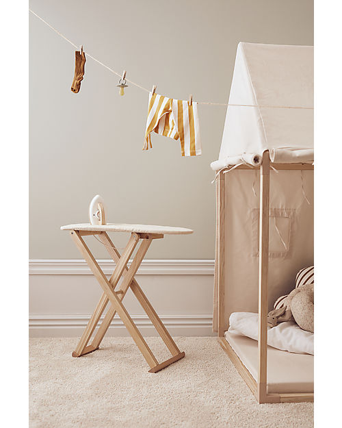 Kid's Concept Set with Iron and Ironing Board -Wood and Cotton - Adjustable height! Pretend Play
