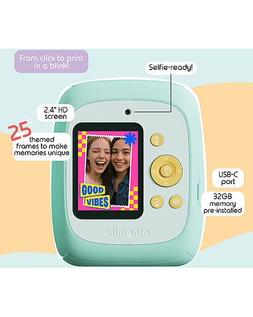 Kiimento Kiimento Instant Print Digital Camera - Mint - Ink-Free Printing - Ages 8+ Cameras