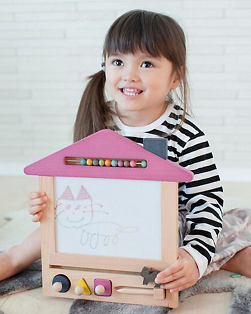 Kiko+ and gg* Magic Drawing Board Oekaki House Cat - Sustainable Beechwood Non-toxic colours - Purple Drawing Boards