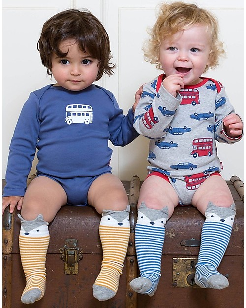 Kite Baby Long Socks, 2-pack - Fox, Blue/Ochre - Organic Cotton Socks